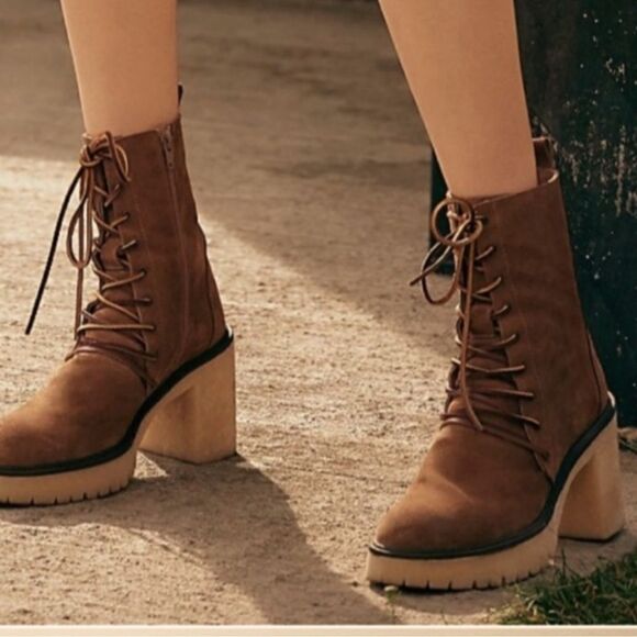 Free people Dylan Lace up boots Chunky Heel Women Size 8 - Picture 6 of 10